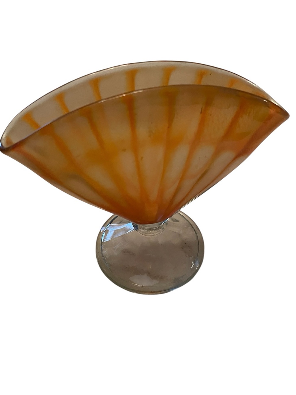 Vintage marigold orange carnival glass sherbet compote dish fan vase